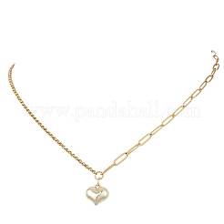 Alloy Heart Pendant 304 Stainless Steel Paperclip Chain & Rolo Chain Necklaces&nbsp;NJEW-JN05812-01