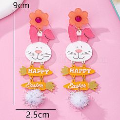 Acrylic & Hair Ball Dangle Stud Earrings&nbsp;FS-WG24B0B-01