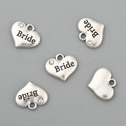 Wedding Theme Antique Silver Tone Tibetan Style Heart with Bride Rhinestone Charms&nbsp;TIBEP-N005-12E