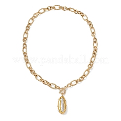 Electroplated Baroque Natural Keshi Pearl Oval Pendant 304 Stainless Steel Figaro Chain Necklaces with OT Clasps for Women&nbsp;NJEW-JN06296