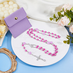 Imitaiton Round Pearl with Resin Flower Rosary Bead Necklaces&nbsp;NJEW-DC0001-23A