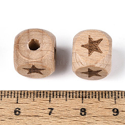 Engraved Beech Wood Beads&nbsp;WOOD-N022-06A
