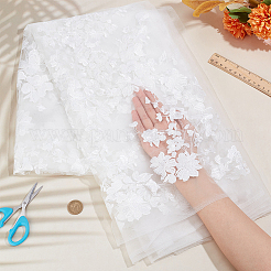 Polyester Embroidered Wavy Edge Flower Lace Fabric&nbsp;OCOR-WH0086-03