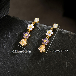 Brass Flower Dangle Stud Earrings&nbsp;XD1974