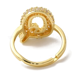 Rack Plating Letter Brass Micro Pave Clear Cubic Zirconia Adjustable Rings for Women&nbsp;KK-S391-03G-Q