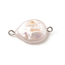 Baroque Natural Keshi Pearl Nuggets Connector Charms with 304 Stainless Steel Double Loops&nbsp;PALLOY-JF04390-02