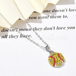 Zinc Alloy Sunflower Rhinestone Sport Ball Pendant Cable Chain Necklaces&nbsp;LS-NJEW-U024-01P-01
