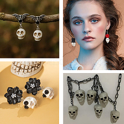 100Pcs Dyed Synthetic Turquoise Halloween Skull Charms&nbsp;PALLOY-BM00006