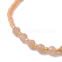 Adjustable Natural Sunstone & Seed Braided Bead Bracelets&nbsp;BJEW-JB10181-02
