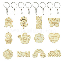 12 Sets 12 Styles Mother's Day DIY Unfinished Wood Pendant Keychain Making Kits&nbsp;DIY-CJ0002-89