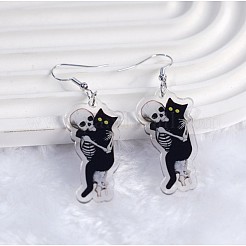 Cat Shape with Skull Acrylic Dangle Earrings&nbsp;FS-WGAA370-02
