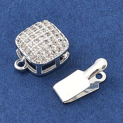 Brass Micro Pave Clear Cubic Zirconia Box Clasps&nbsp;KK-C080-10S