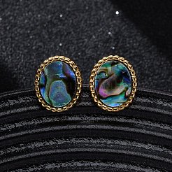 304 Stainless Steel Natural Paua Shell Stud Earrings&nbsp;EJEW-Z103-02G-01