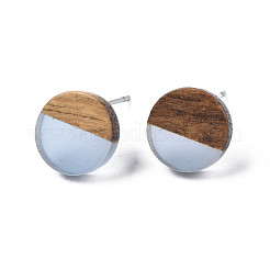 Transparent Resin & Walnut Wood Stud Earrings&nbsp;EJEW-N017-008-A01