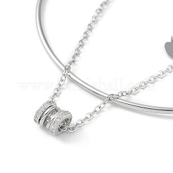 Brass Micro Pave Clear Cubic Zirconia Column Charm Bangles&nbsp;BJEW-L691-02P