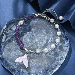 Cellulose Acetate(Resin) Whale Tail Charm Bracelet&nbsp;BJEW-TA00350