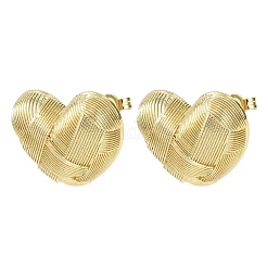 Woven Heart Brass Stud Earrings&nbsp;EJEW-D351-05G