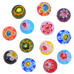 Millefiori Glass Round-Single Flower Bead Strands&nbsp;LAMP-CJ0001-15