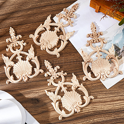4Pcs Natural Solid Wood Carved Onlay Applique Craft&nbsp;WOOD-FH0002-37