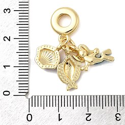 Brass Colorful Enamel Woman Fish Shell Shape European Dangle Charms&nbsp;KK-C137-20G