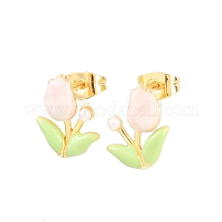 Flower Brass Enamel Stud Earrings&nbsp;LS-EJEW-T051-08B