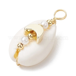 3Pcs 3 Styles Natural Cowrie Shell Copper Wire Wrapped Pendants&nbsp;PALLOY-JF02936