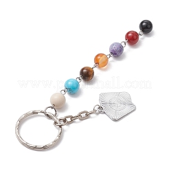 Iron Enamel with Natural Black Onyx & Fossil & Carnelian & Tiger Eye & Fire Crackle Agate Keychain&nbsp;KEYC-JKC00852