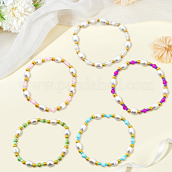 5Pcs 5 Colors Plastic Pearl Beaded Stretch Bracelets for Women&nbsp;BJEW-HY0001-21