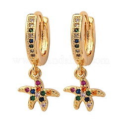 Starfish Brass Micro Pave Cubic Zirconia Hoop Earrings&nbsp;EJEW-F384-14G-02