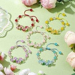 Flower Glass & Acrylic Braided Bead Adjustable Bracelets for Women&nbsp;BJEW-JB10446