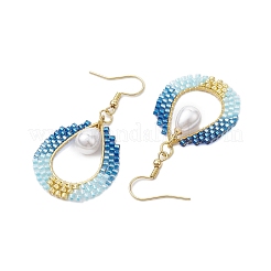Teardrop ABS Plastic Imitation Pearl & Glass Seed Beads Dangle Earrings&nbsp;EJEW-MZ00164