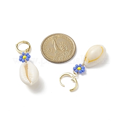 4 Pair 4 Color Natural Cowrie Shell with Glass Seed Flower Dangle Hoop Earrings Set&nbsp;EJEW-TA00177