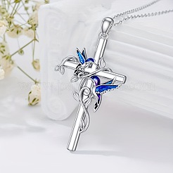 Cross with Bird Alloy Enamel Pendant Necklaces & Dangle Earrings Sets&nbsp;FS-WG79AEB-02