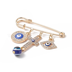 Crystal Rhinestone Evil Eye Charms Safety Pin Brooch with Resin Beaded&nbsp;JEWB-BR00088