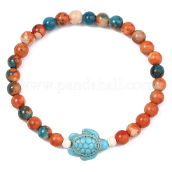2Pcs Synthetic Ocean White Jade & Synthetic Turquoise Turtle Beads Stretch Bracelets for Women Men&nbsp;BJEW-JB13640