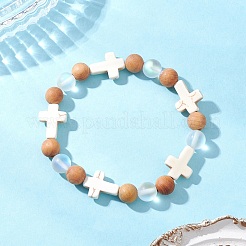 Natural Wood Round Beads Stretch Bracelets for Women&nbsp;BJEW-JB12590