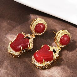 Brass Micro Pave Clear Cubic Zirconia Flat Round with Nuggets Dangle Stud Earrings&nbsp;EJEW-Z131-02G