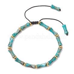 Natural Dyed Imperial Jasper & Brass Beads Braided Bead Bracelets&nbsp;BJEW-JB13418-01