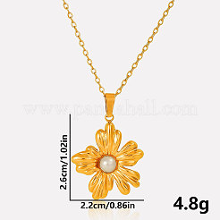 French Style 304 Stainless Steel Pave Natural Pearl Flower Pendant Necklaces&nbsp;OO0634-2