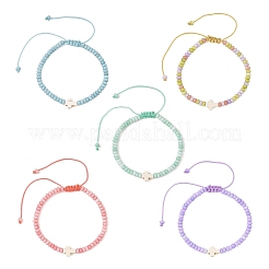 Adjustable Dyed Synthetic Turquoise Religion Cross & Ombre Effect Dyed Glass Rondelle Braided Bead Bracelets&nbsp;BJEW-JB14309