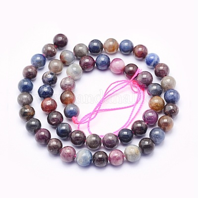 Natural Red Corundum/Ruby and Sapphire Beads Strands&nbsp;G-O166-04-6mm-1