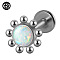 G23 Titanium Threadless Labrets, with Imitation Opal, Stainless Steel Color, Sun, 6mm, Pin: 1.2mm