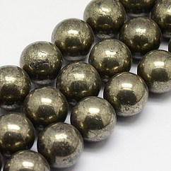 Natural Pyrite Beads Strands, Round, 18mm, Hole: 1.5mm, about 21pcs/strand, 15 inch