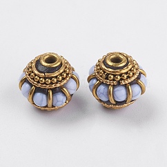 Handmade Indonesia Beads, with Brass Findings, Nickel Free,  Rondelle with Circle, Unplated, Lilac, 13x10mm, Hole: 2mm