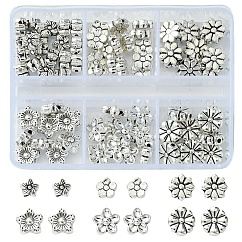 6 Styles Tibetan Style Alloy Beads, Flower, Antique Silver, 6.5~10x7~10x3~5mm, Hole: 0.8~2mm