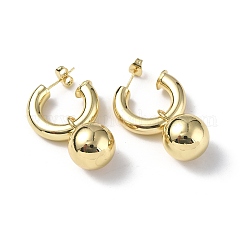 Brass Ring with Ball Dangle Stud Earrings, Brass Half Hoop Earrings for Women, Golden, 35mm, Pin: 0.8mm