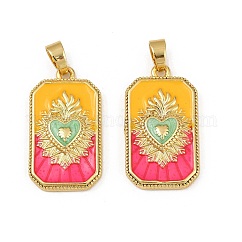 Brass Enamel Pendants, Long-Lasting Plated, Lead Free & Cadmium Free, Rack Plating, Golden, Rectangle with Sacred Heart Heart Charms, Colorful, 27.5x15.5x4mm, Hole: 5.5x3.5mm