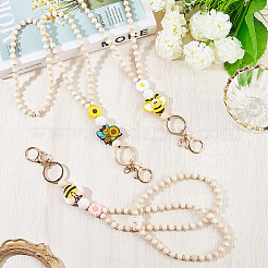3Pcs 3 Styles Bees Flower Wood & Silicone Keychain&nbsp;HJEW-SC00178