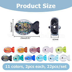 22Pcs 11 Colors Handmade Foil Lampwork Fish Beads&nbsp;FOIL-HS0001-01