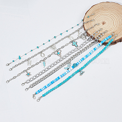 7Pcs Western Cowboys Synthetic Turquoise & Glass & Wood & Polymer Clay Beads Cap Chain&nbsp;AJEW-ME0002-26